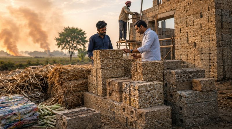 India Turns Agricultural Waste and Plastic into Low-Cost Construction Bricks